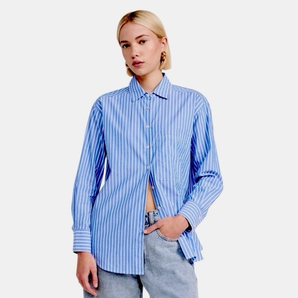 AYR Deep End Button Down Shirt in 100% Cotton Blue Stripe Size Xsmall - Picture 1 of 6